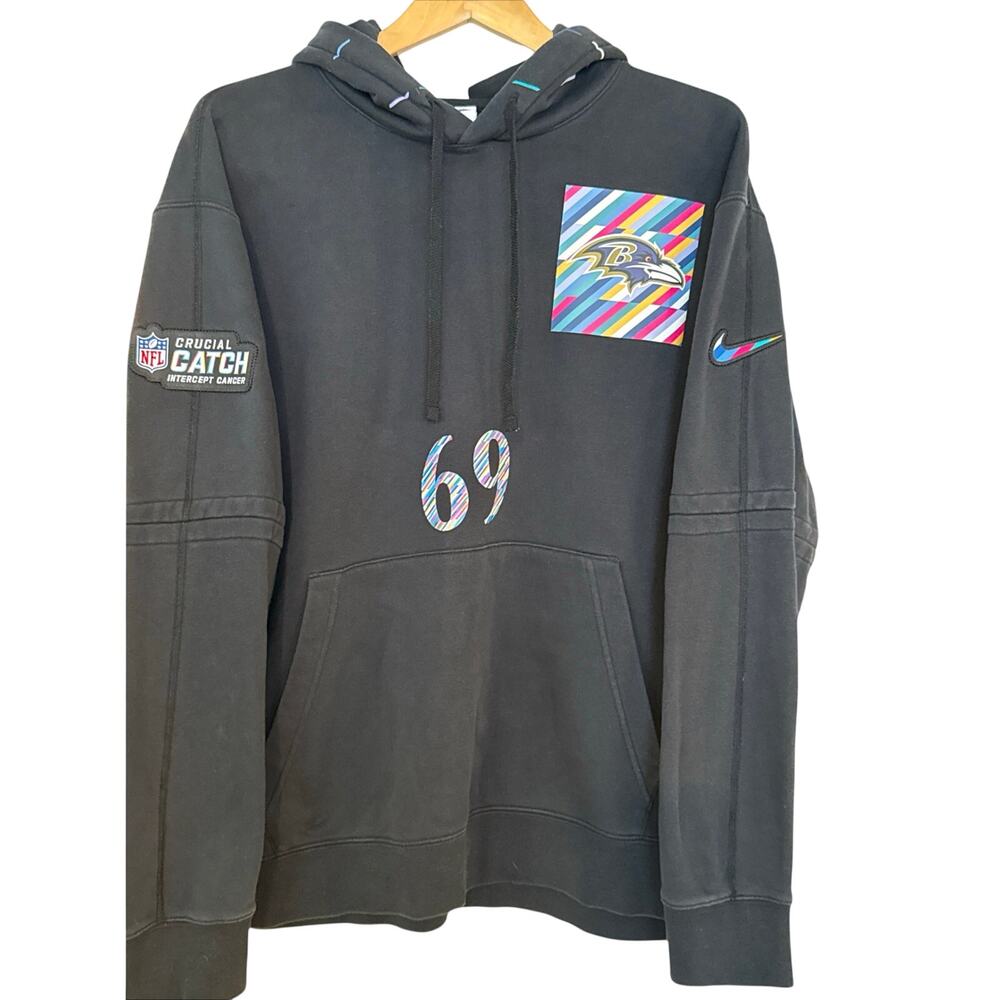 Nike NFL “Crucial Catch Intercept Cancer” Black Hoodie, Baltimore Ravens
